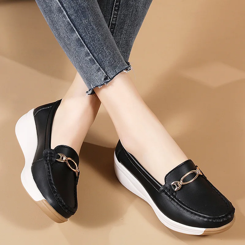 Genuine Leather Women's Slip-On Loafers – Chunky Waterproof Rubber Sole - Image 2