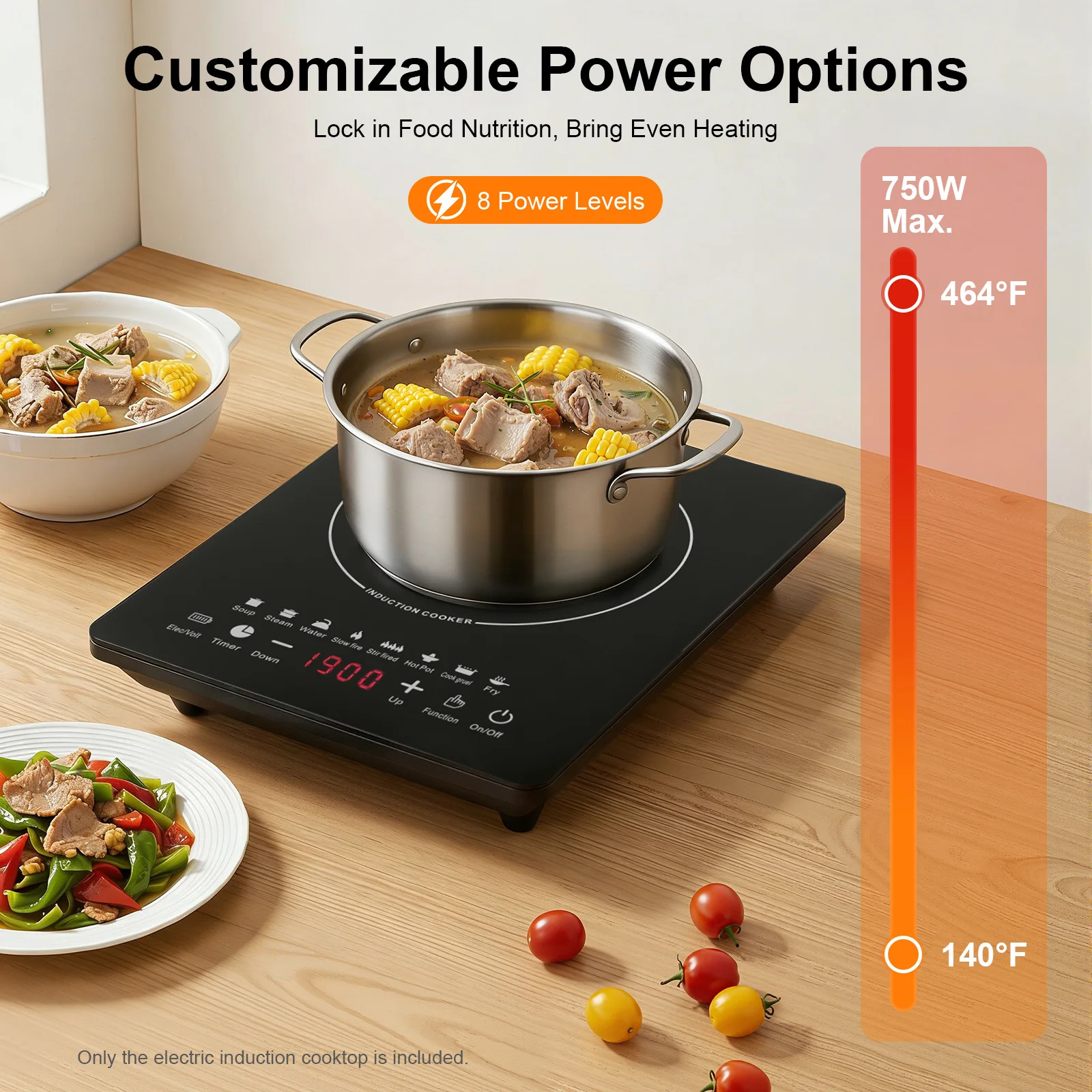 750W Induction Cooktop Glass‑PP Surface, 8 Power Levels, 180‑min Timer - Image 3