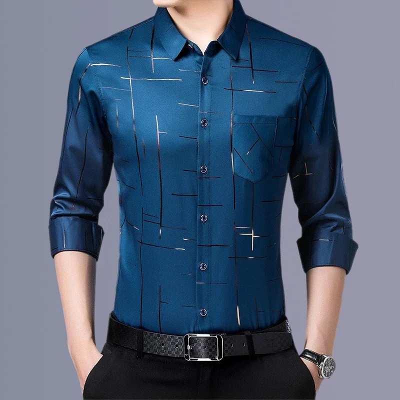 Men's Polyester Long Sleeved Printed Shirt