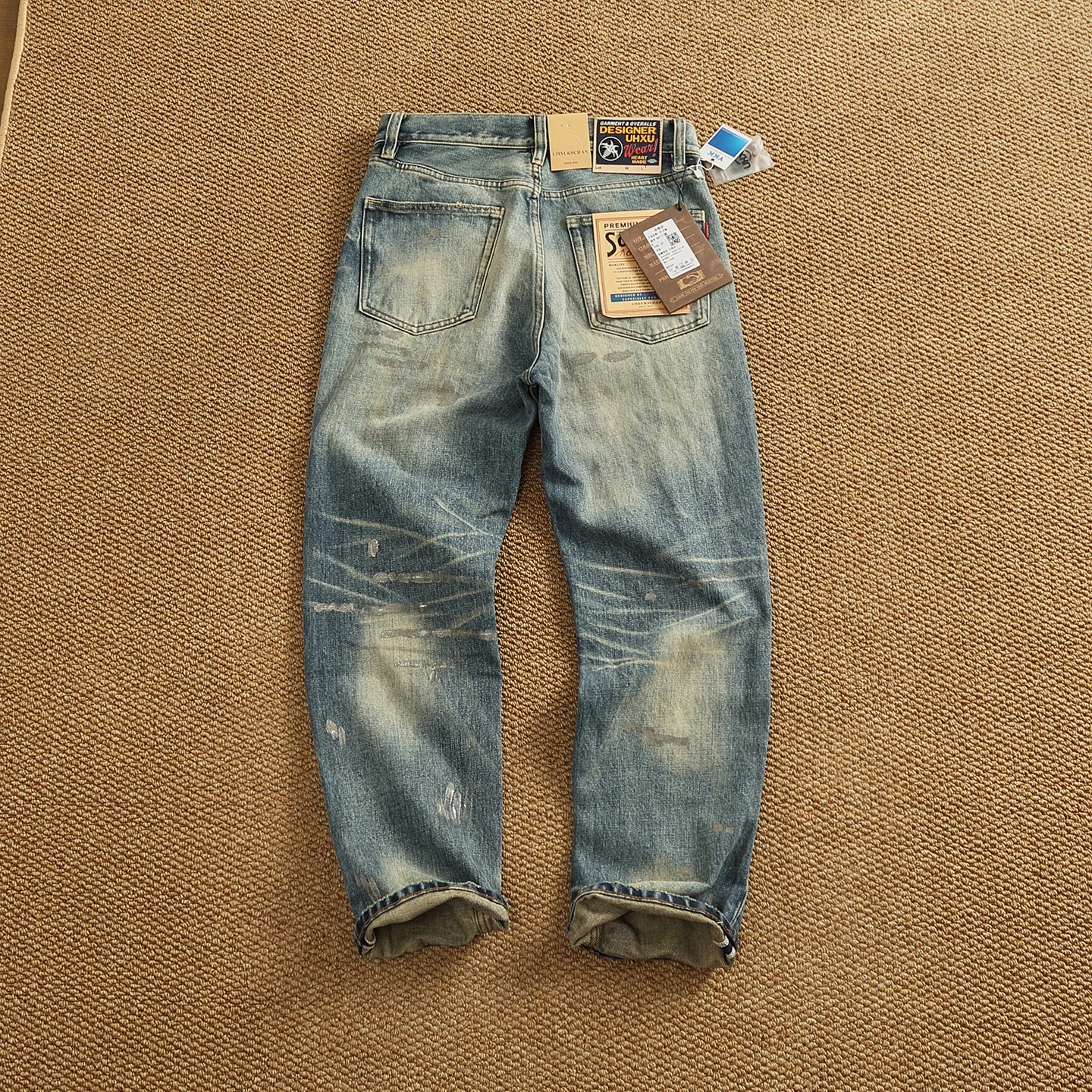 2025 Autumn New American Retro Heavyweight Ripped Denim Men's Fashion 100% Cotton Washed Old Straight Tapered Casual Jeans - Image 2