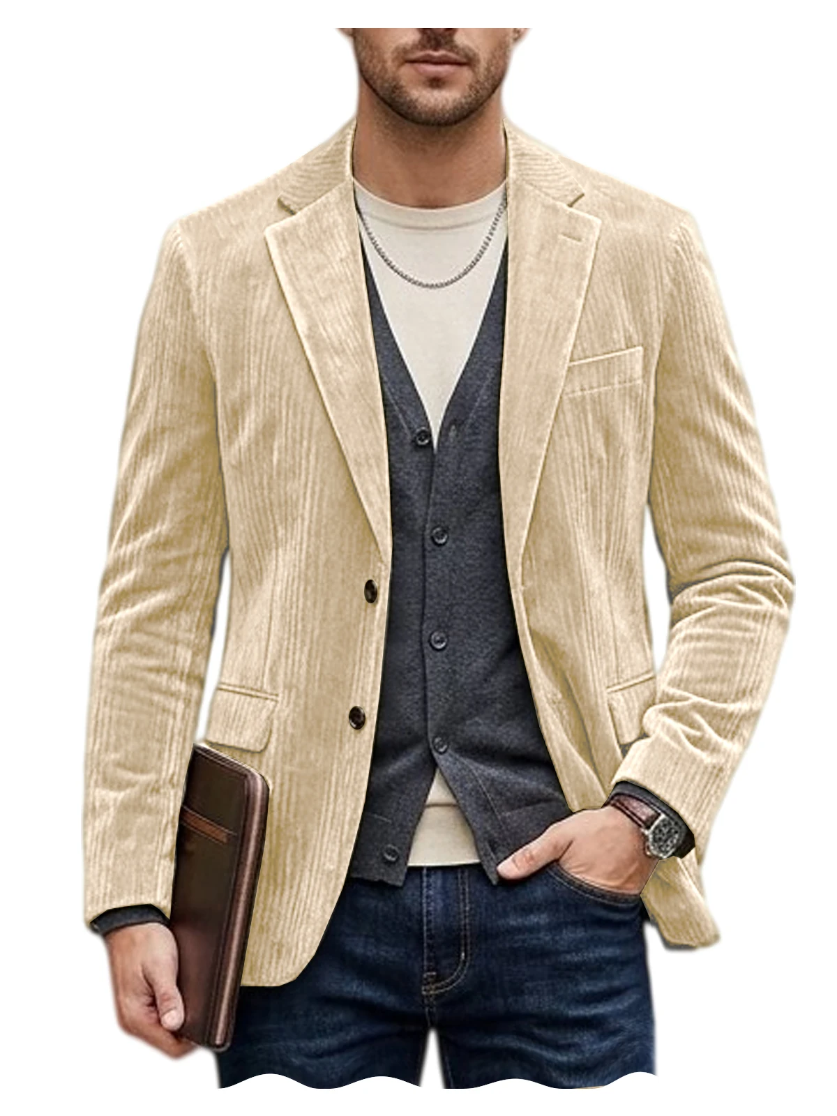 Men's Corduroy Blazer Jacket Casual Double-Sided Snow Cotton Slim Fit Notched Lapel Sport Coat for Business Daily Wear - Image 21