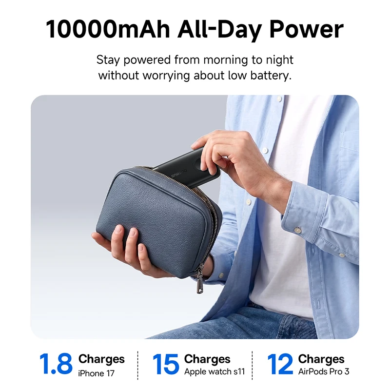 Baseus 10000mAh Power Bank 45W USB‑C with Magnetic Apple Watch Charger - Image 5