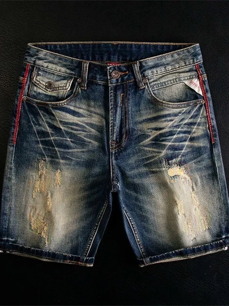 New Summer Classic Fashion Solid Color American Retro Straight Leg Denim Shorts Men's Casual Loose Fit Sports High Quality Jeans - Image 6