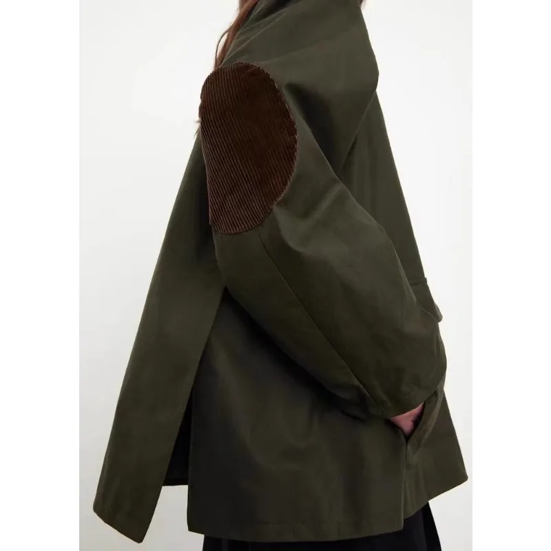 LUXURY Splicing Corduroy Workwear Jacket, Military Green Hunting Outfit, Retro Cotton Jacket, Women's Spring 2025 - Image 4
