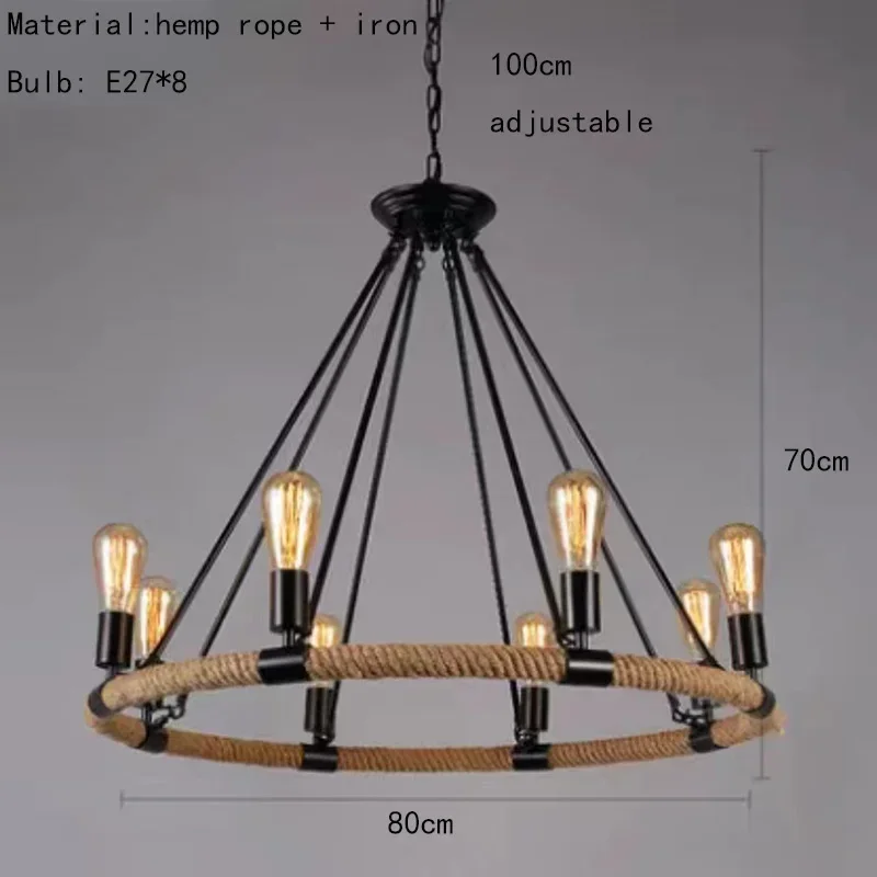 Vintage Rope LED Pendant Lamp – Metal Black/Brown Chandelier - Image 12