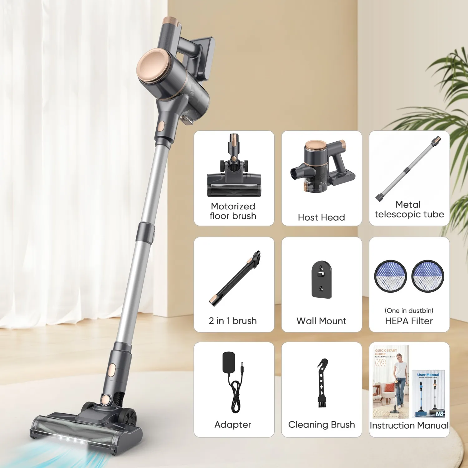 YISORA N8 Cordless Vacuum, 25KPa Dual‑Mode, Bagless, Pet & Carpet - Image 6