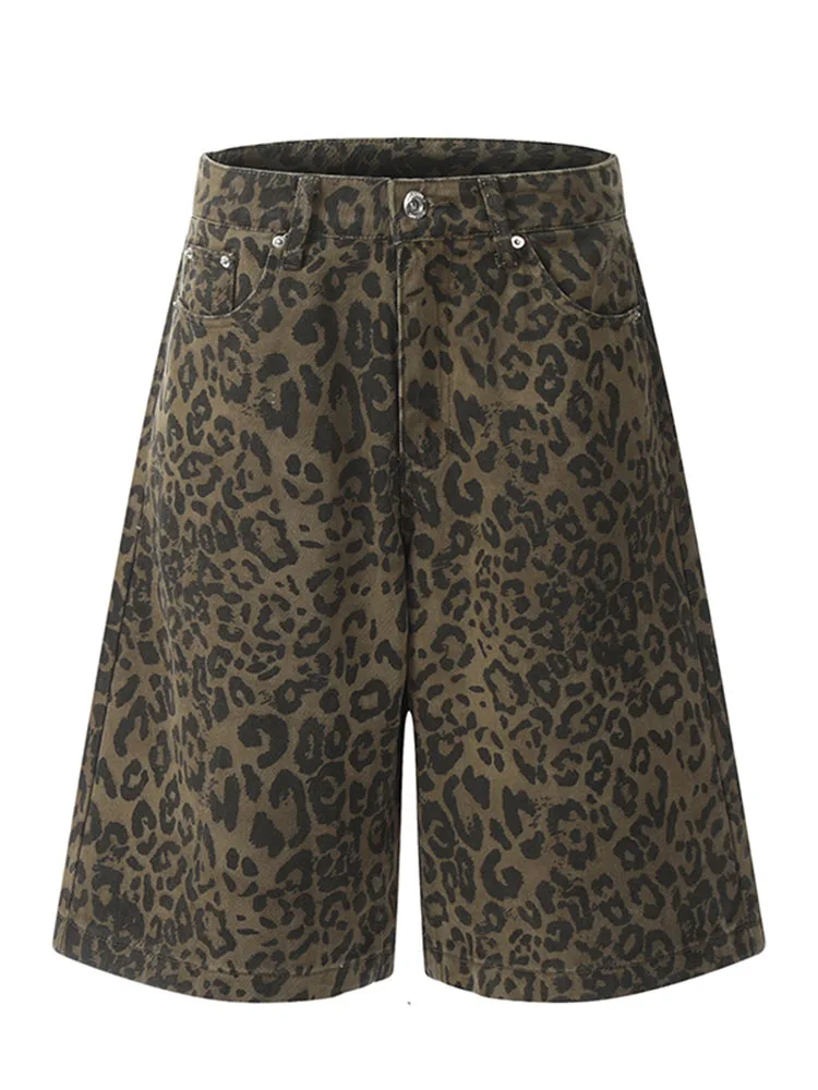 Women's Plus Size Leopard Denim Wide-Leg Shorts - view 5