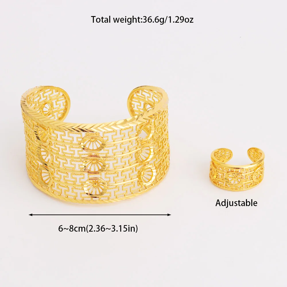 Gold‑Plated Multi‑Layer Bangle & Multi‑Bead Ring Set – Adjustable Bracelet & Ring - Image 6