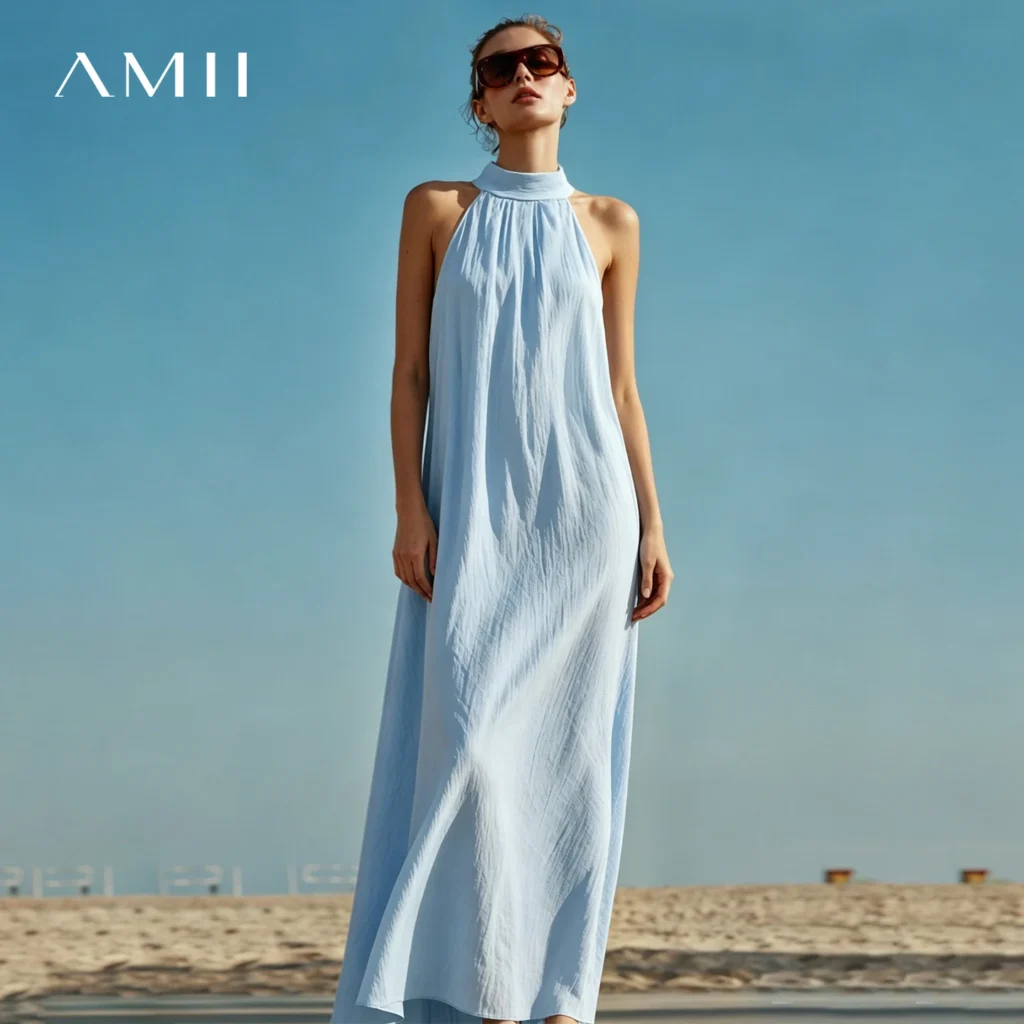 Women's Sleeveless Lapel A-Line Maxi Dress