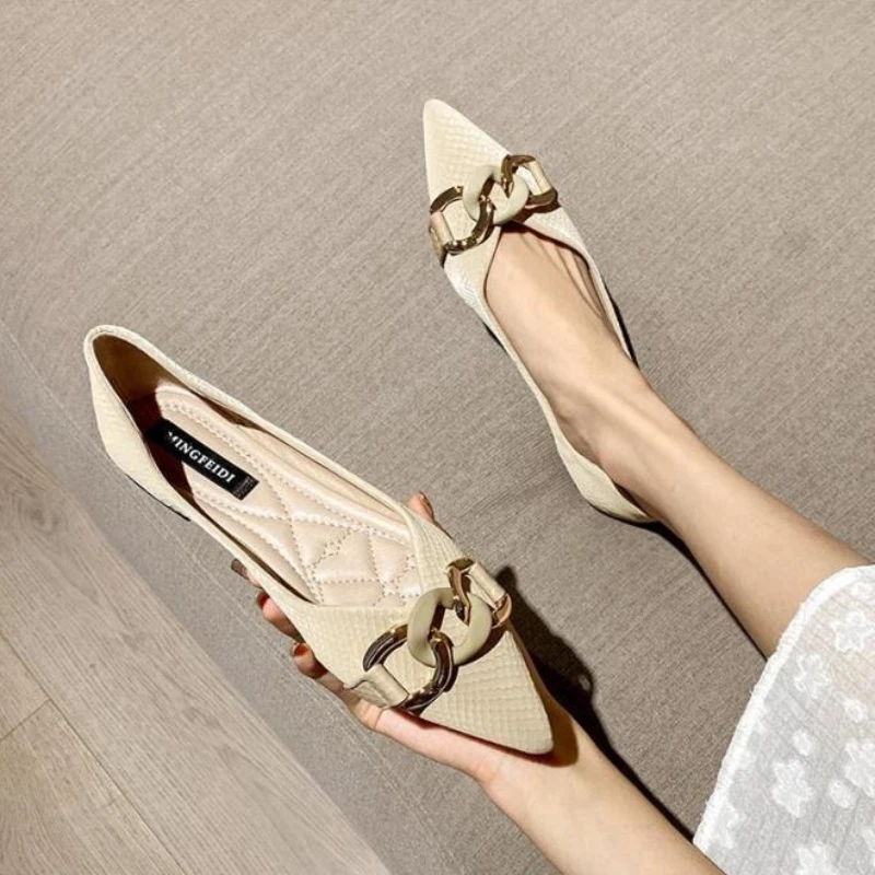 Women's Pointed Toe Slip-On Flats with Metal Detail, Rubber Outsole - Image 4