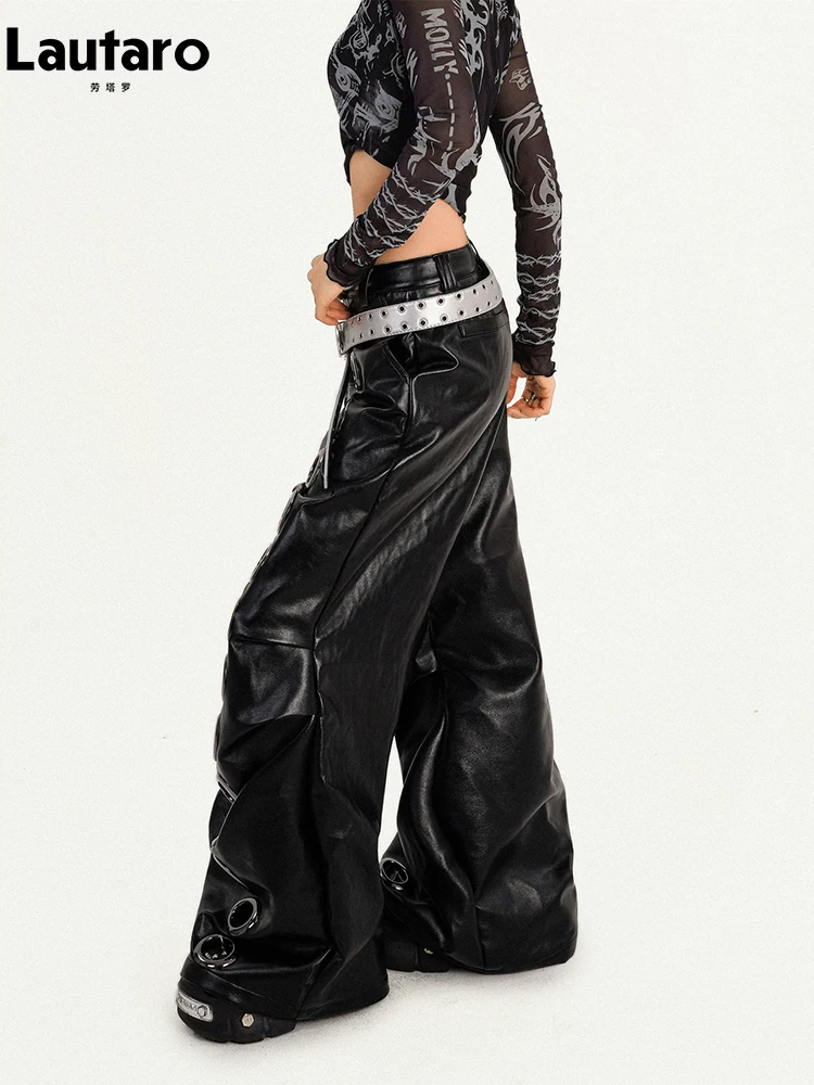 Women's Distressed Faux Leather Wide-Leg Pants - view 5