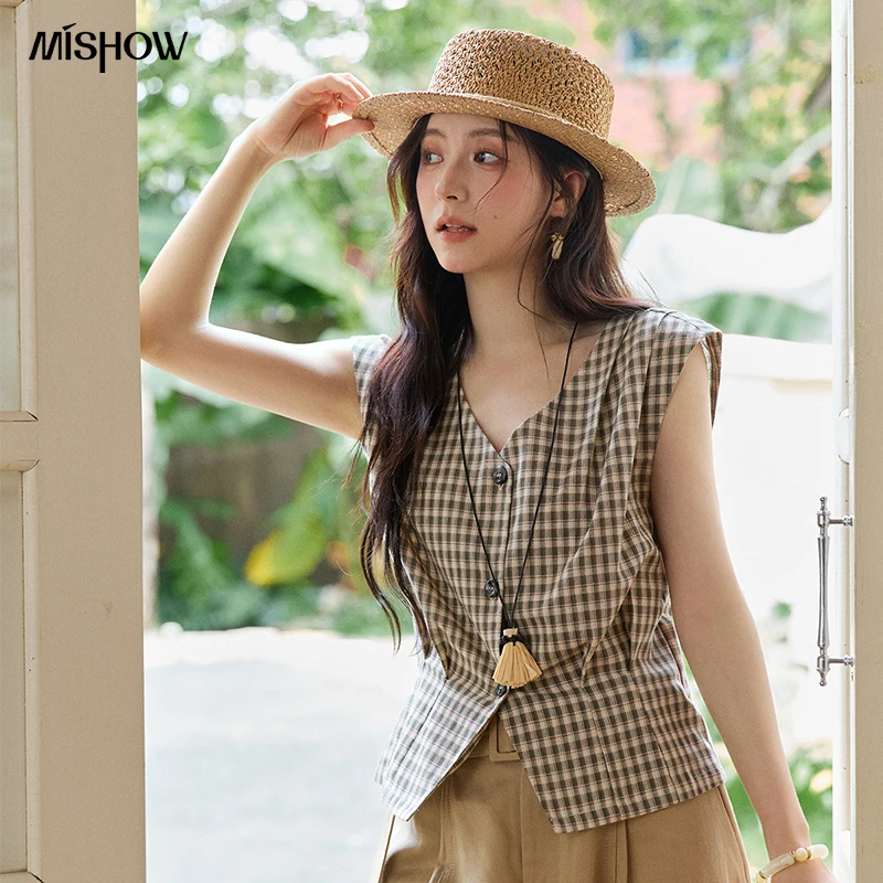 MISHOW Sleeveless V-Neck Cotton Blend Shirt - Image 5