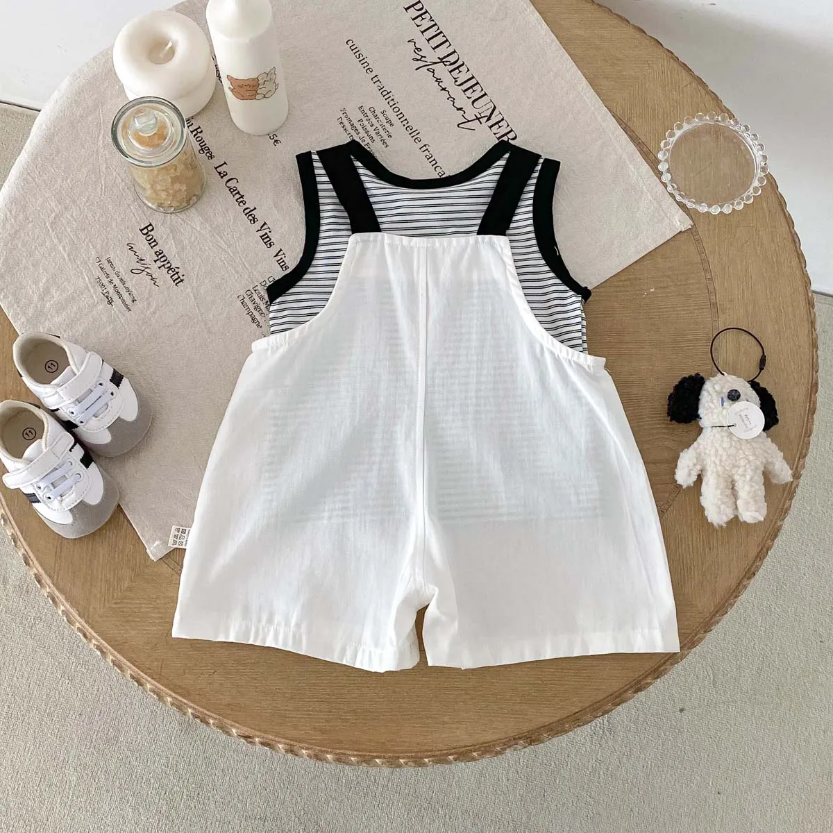 Korean version of summer baby white suspenders striped vest T-shirt jacket 2 suit, boys and girls basic leisure 2 suit, very sui - Image 2
