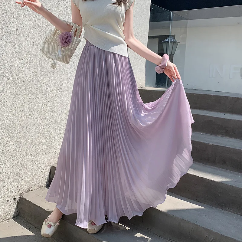 Elegant White Pleated Maxi Skirt Women Summer High Waist Chiffon A-Line Long Skirt Woman Korean Fashion Casual Beach Skirts 2026 - Image 4