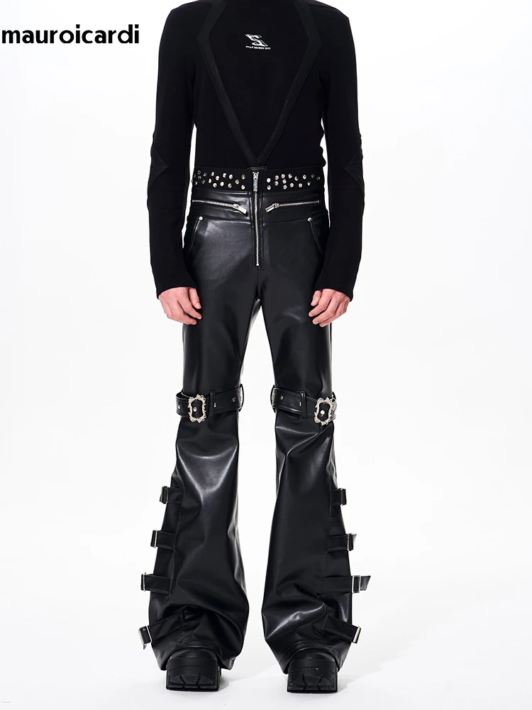 Men's Black Faux Leather Flare Pants - Image 4