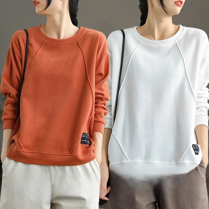 Loose Fit Pure Cotton Long Sleeve Hoodie Women's Casual Style round Neck Printed Top Korean Version Spring Autumn New Arrival - Image 19