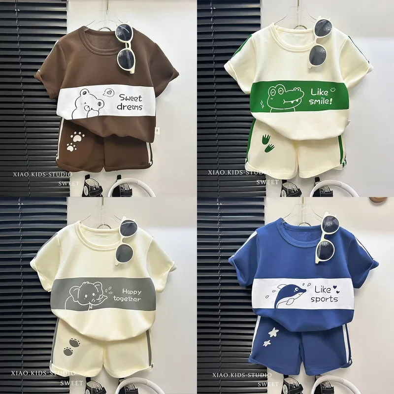 Children's Top and Bottom Clothes Set Short-sleeved Suit Striped Girls Boys T-shirt Summer Children's Clothing Loungewear Outfit - Image 2