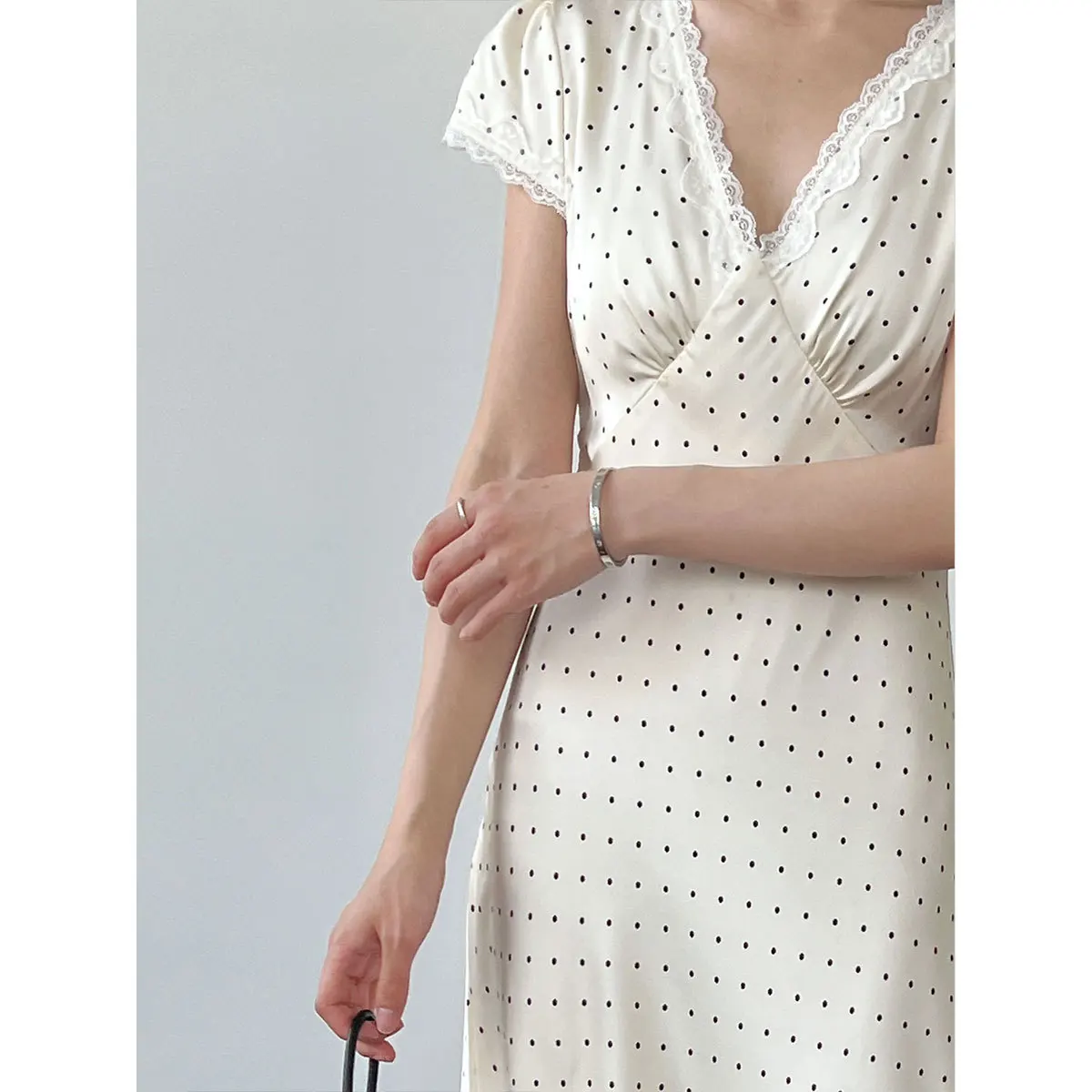 Women's Polka Dot Lace V-Neck Midi Dress - view 4