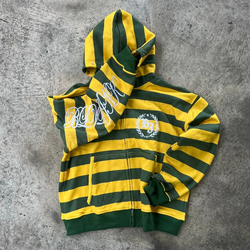 Y2K Street Kid Zip Up Hoodie with Stripe and Rivet Details - Image 3