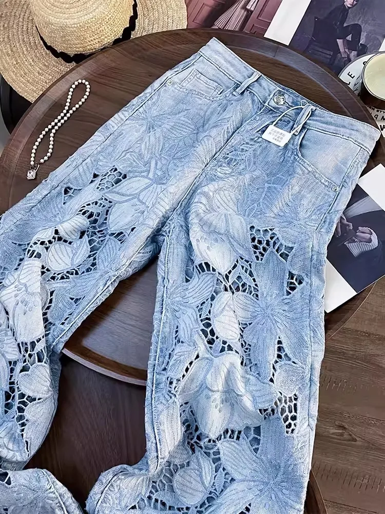 Women's Lace Embroidered Wide-Leg Jeans - view 4