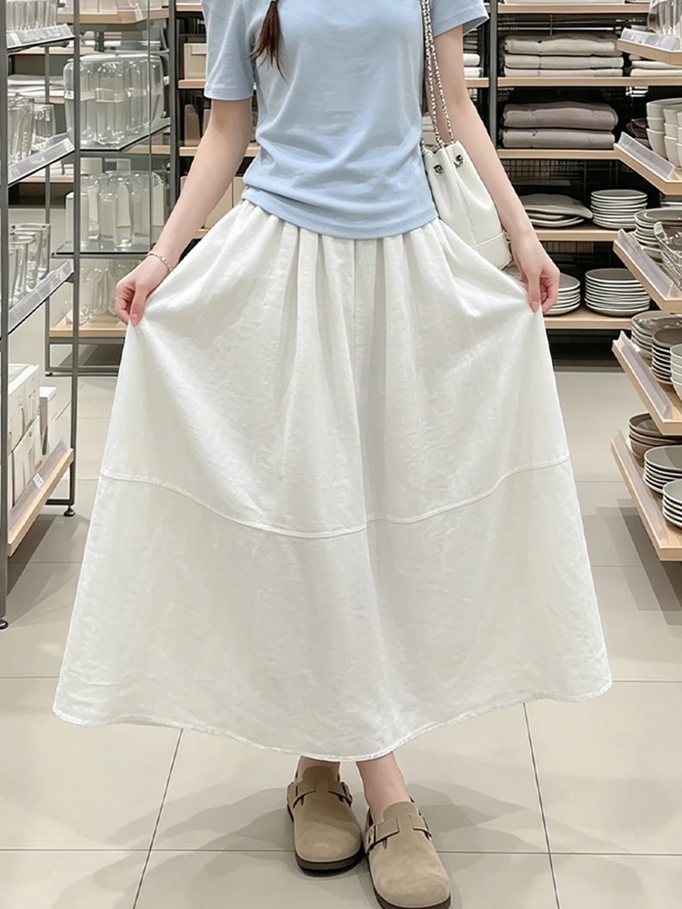 Women's Cotton Linen Pleated Maxi Skirt - view 2