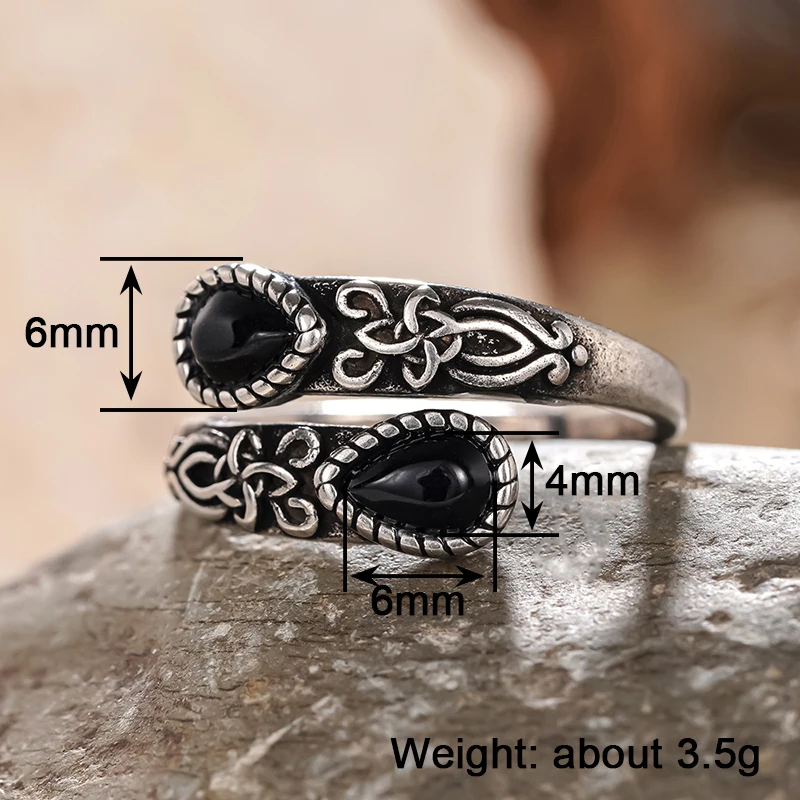 Huitan Silver Ring with Waterdrop Black Stone – Adjustable Brass - Image 6