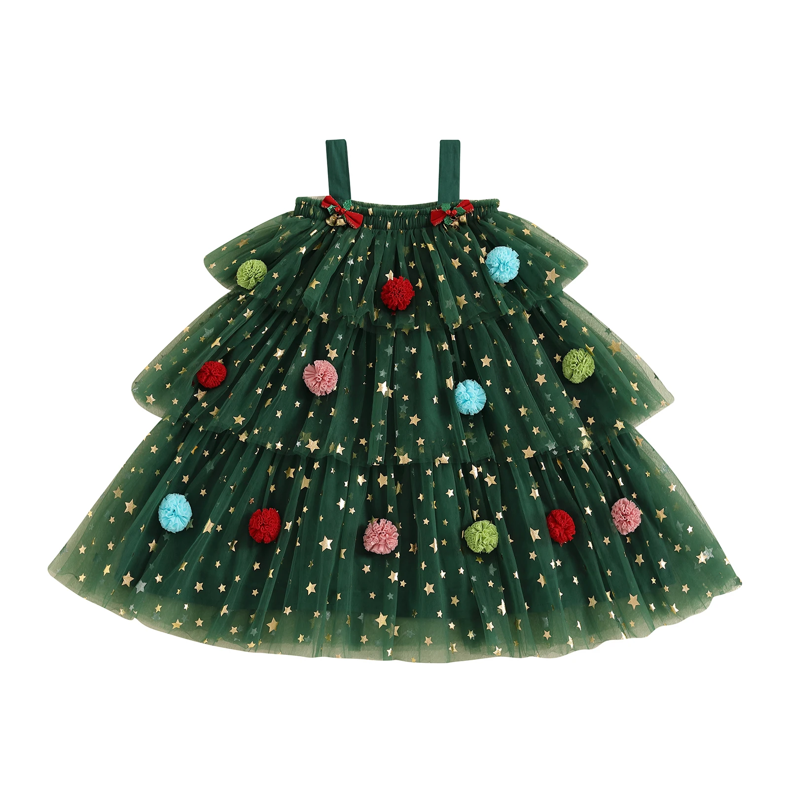 Girls Cotton Christmas Dress with Star Print and Tulle - Image 7