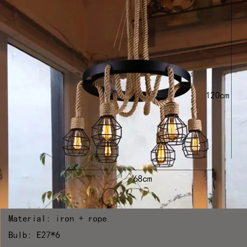 Vintage Rope LED Pendant Lamp – Metal Black/Brown Chandelier - Image 17