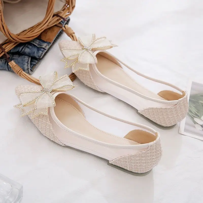 Women's Diamond Bow Air Mesh Flats with Pointed Toe & Non‑Slip Sole - Image 5
