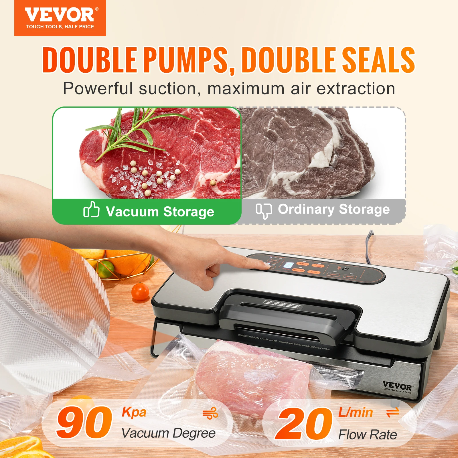 SucceBuy 130W Vacuum Sealer with 90 kPa Suction, Built‑in Cutter & Bag Roll - Image 2