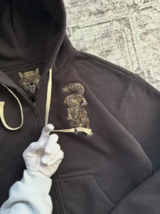 Oversized Y2K Vintage Wolf Embroidery Full-Zip Hoodie