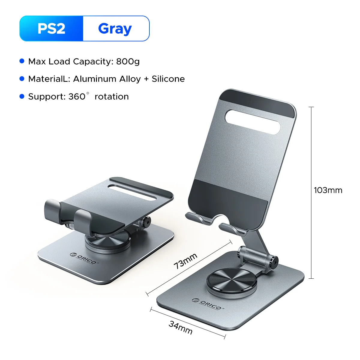 ORICO Aluminum Phone Stand – 360° Rotation, Dual‑Axis Tilt, Foldable - Image 8