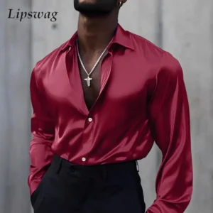 Long Sleeve Soft Silk-Feel Shirt for Men