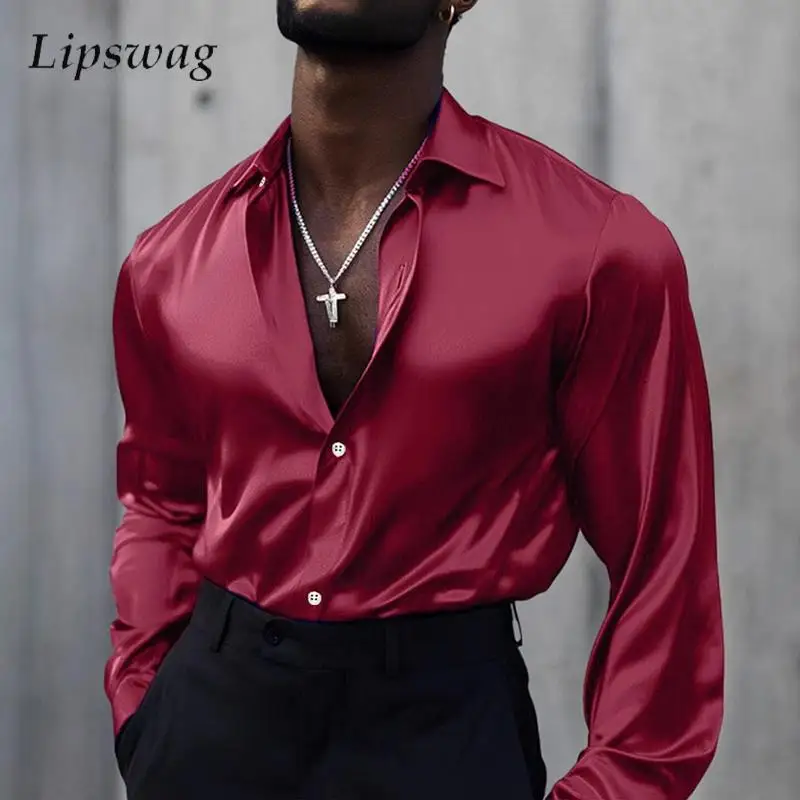 Long Sleeve Soft Silk-Feel Shirt for Men