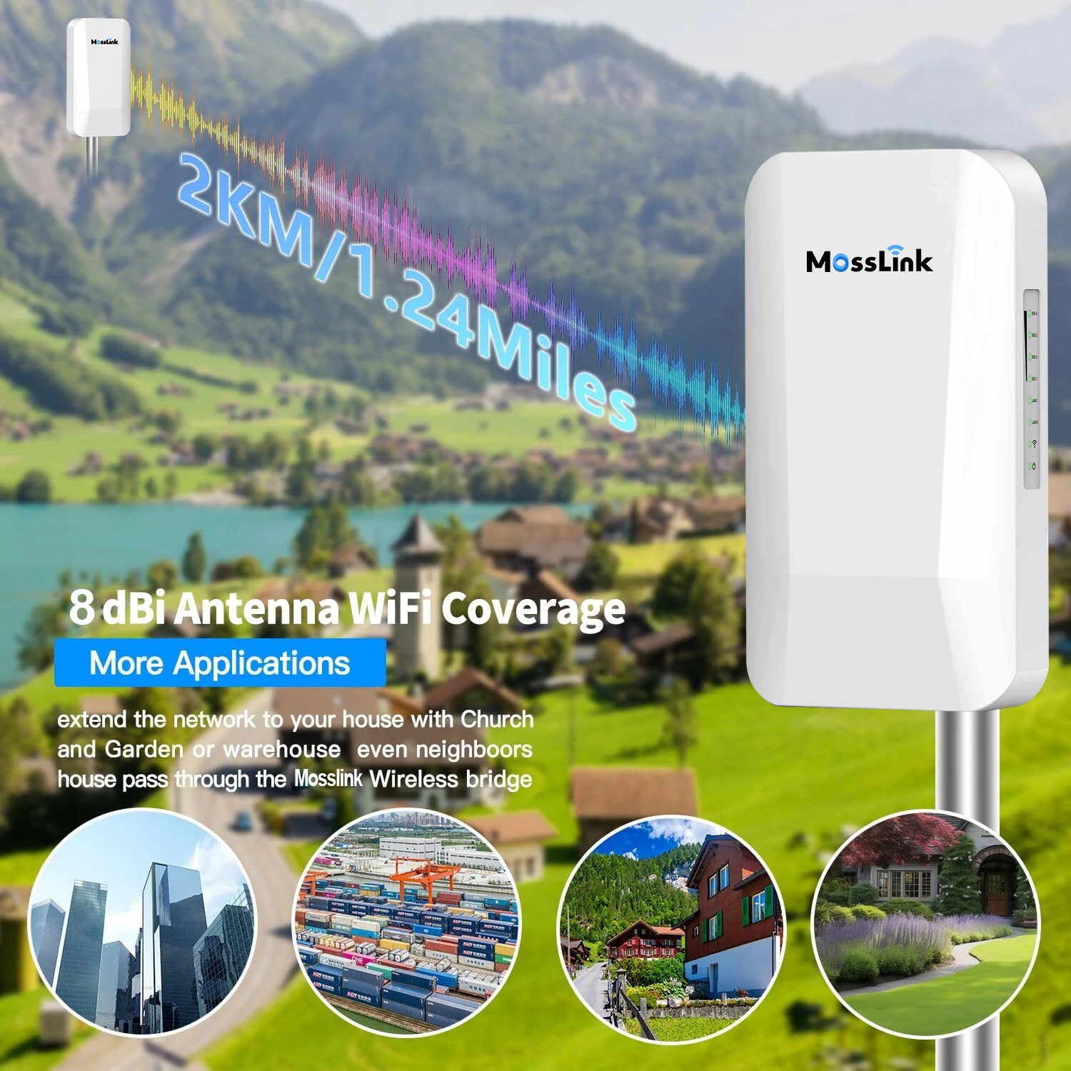 Mosslink Long Range 1-2km Outdoor Cpe Waterproof Wifi AP 300mbps Point to Multipoint Wireless Bridge for Elevator Cctv Camera - Image 2
