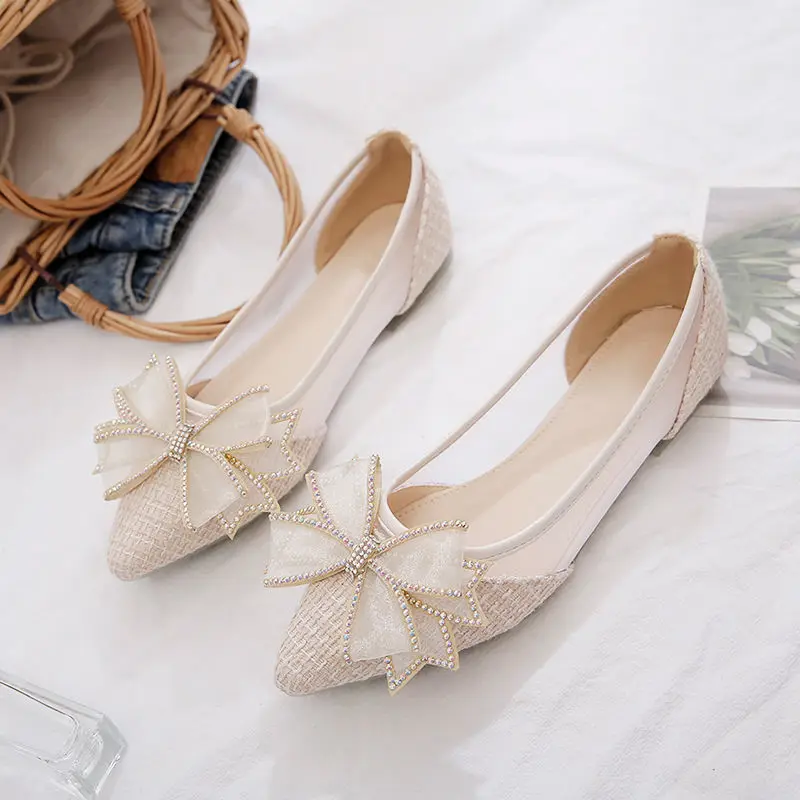 Women's Diamond Bow Air Mesh Flats with Pointed Toe & Non‑Slip Sole - Image 3