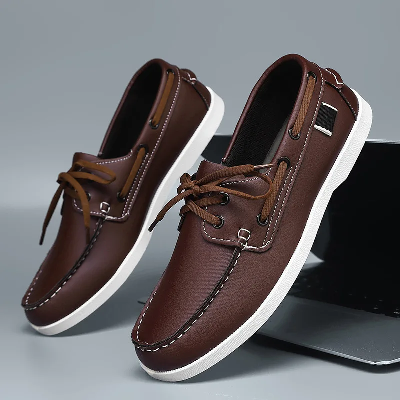 Men's PU Leather Lace‑Up Loafers – Non‑Slip Casual Shoes (Plus Size)