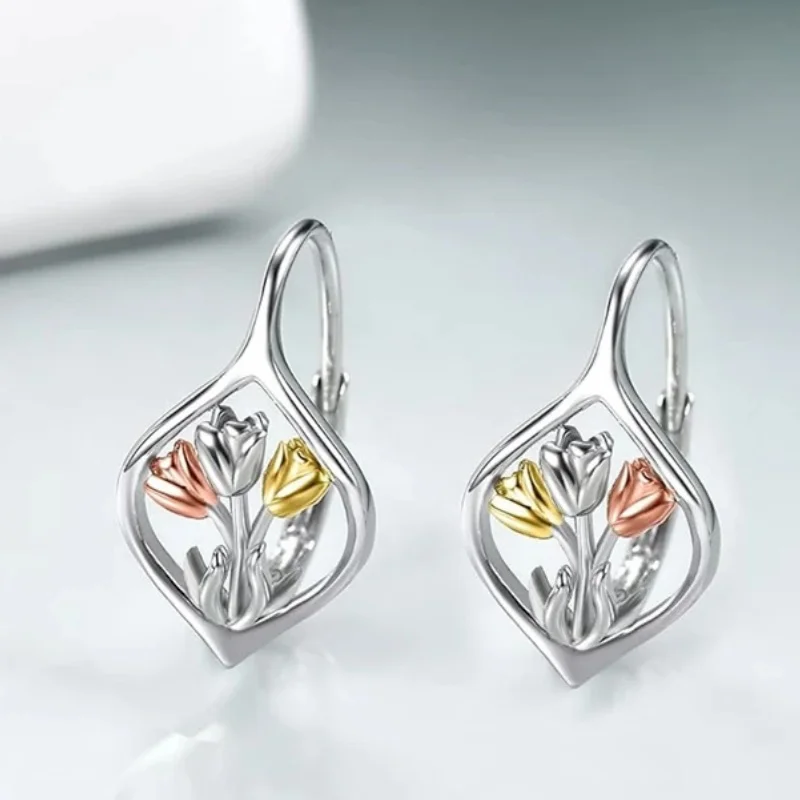 Huitan Tulip Drop Earrings – Geometric Copper Alloy, Lightweight 2.9g - Image 2