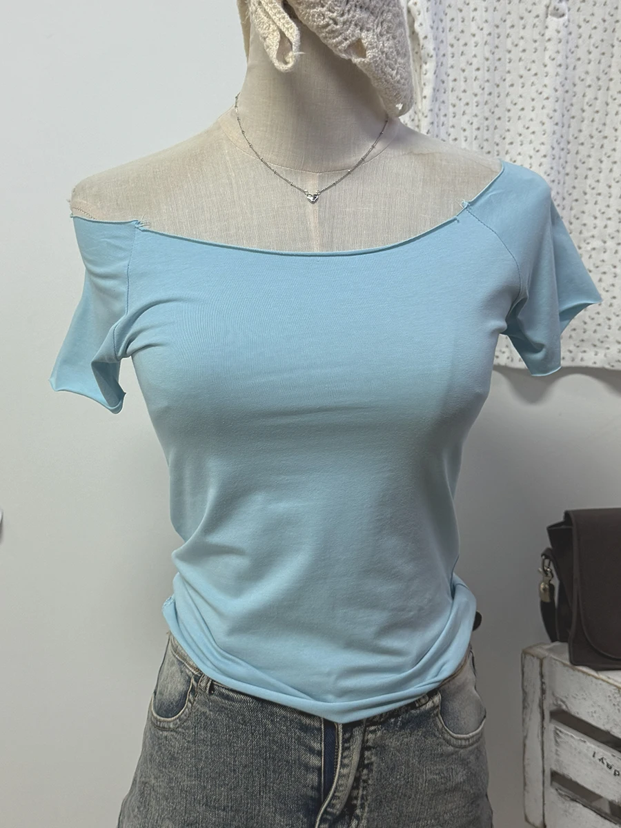 Women's Slash Neck Cotton Crop Tee - view 10