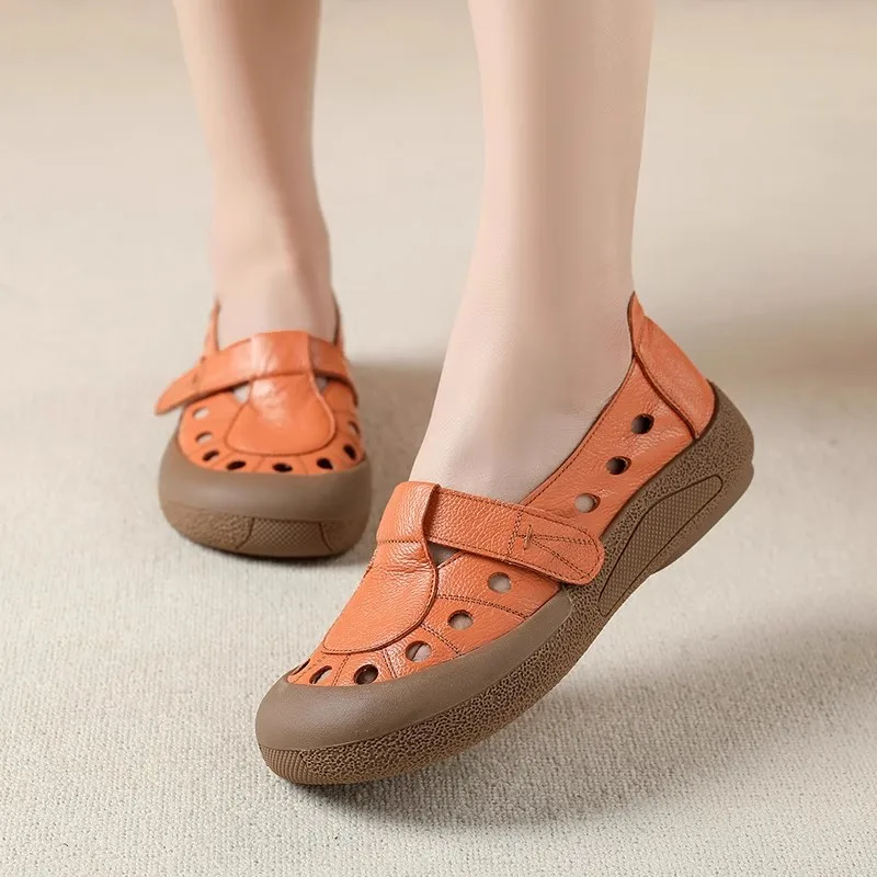 GKTINOO Genuine Leather Hollow‑Out Ballet Flats with Soft Rubber Sole - Image 3
