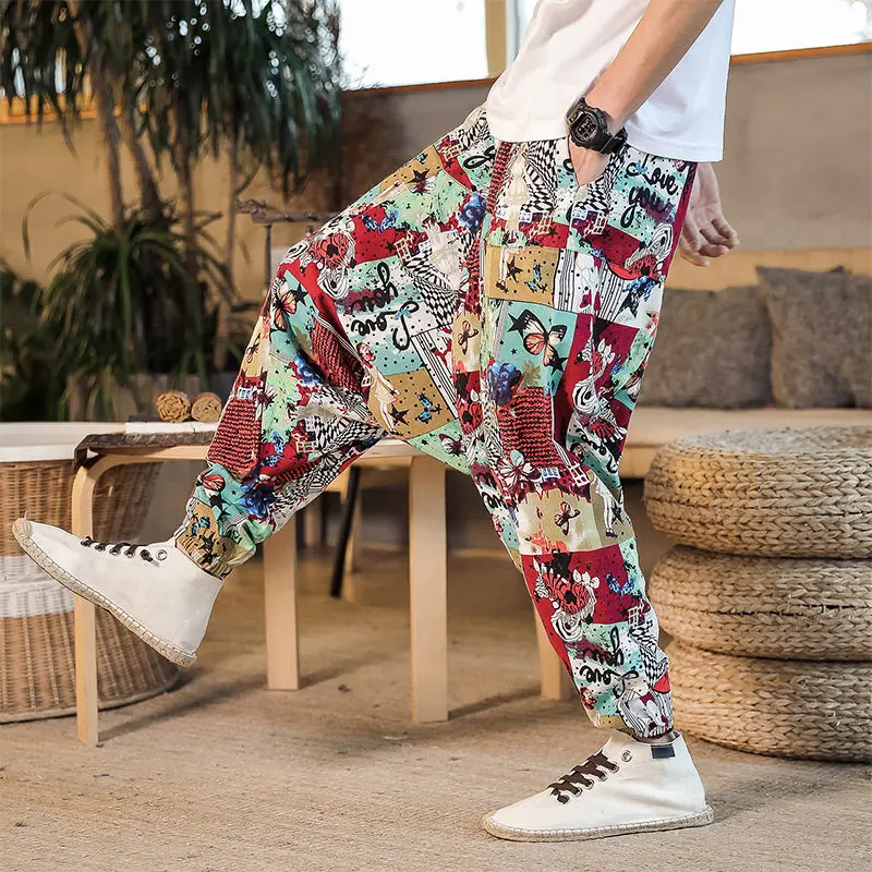 Pants Print Men New Retro Drop Crotch Joggers Men's Harem Pants Baggy Loose Nepal Style Men Casual Oversize Drop-crotch Trousers - Image 3