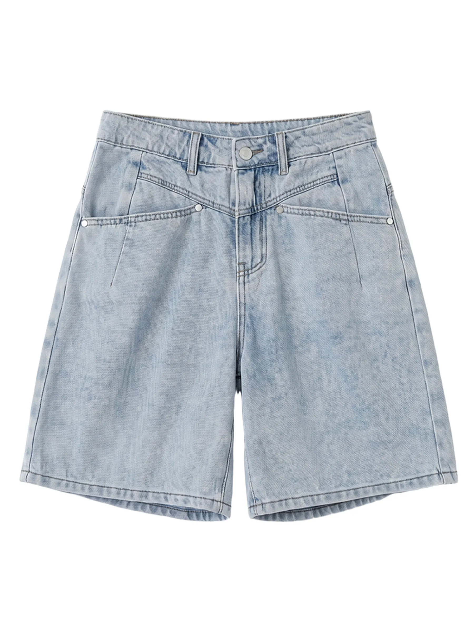 CHIC VEN Fashion Women Shorts Mid-length Blue New Dividing Line Design Retro Washed Cotton Straight Leg Short Jeans Summer 2026 - Image 5