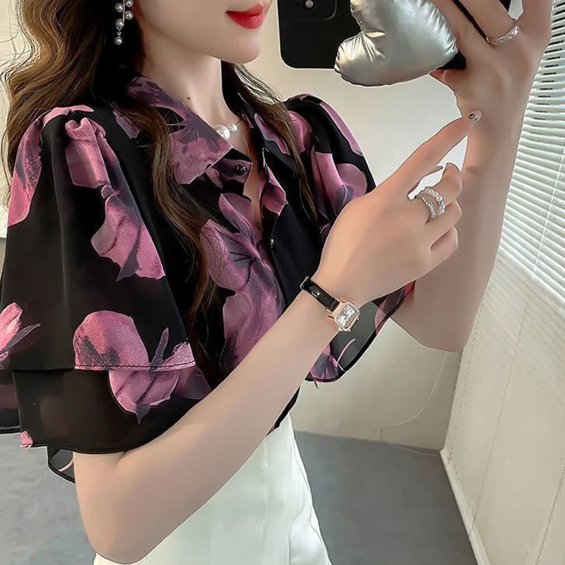 Women's Printed Butterfly Sleeve Blouse - view 2