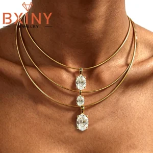 BXINY 3-5 ct Oval‑Cut Moissanite Collar Choker in 925 Sterling Silver