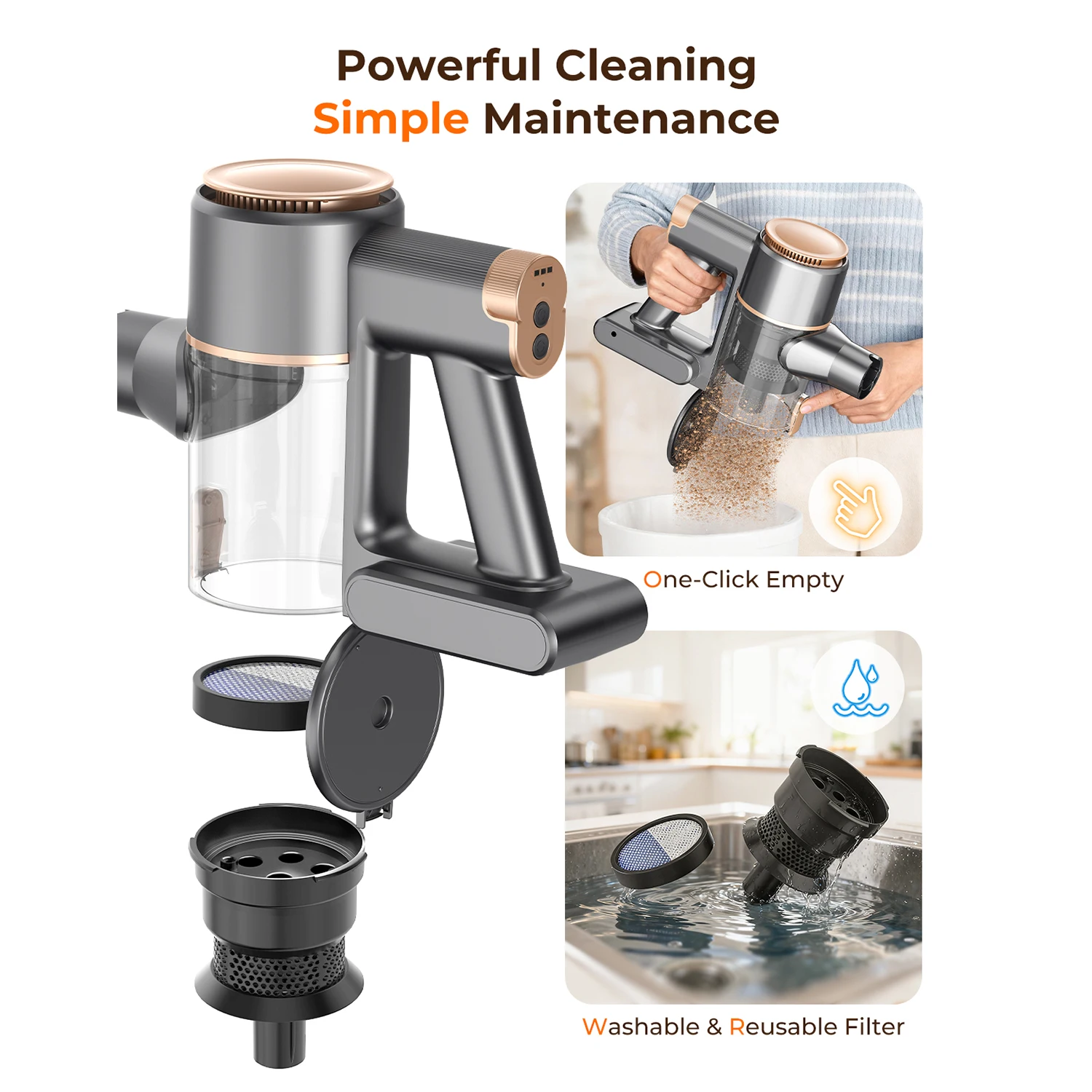 YISORA N8 Cordless Vacuum, 25KPa Dual‑Mode, Bagless, Pet & Carpet - Image 3