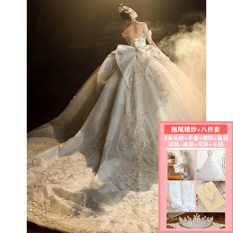 One-shoulder heavy Industry luxury haute couture new textured large tail main fabric dress - Image 8