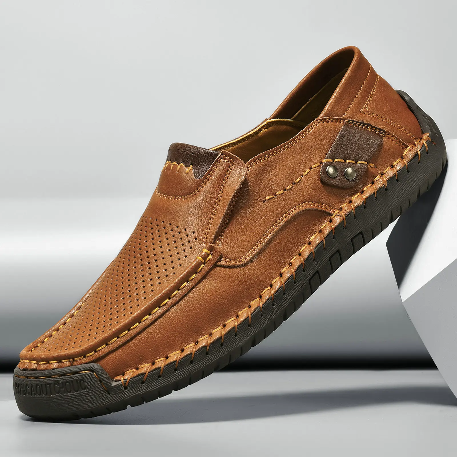 Leather Men's Handmade Slip-On Loafers – PU Lining, Rubber Sole - Image 9
