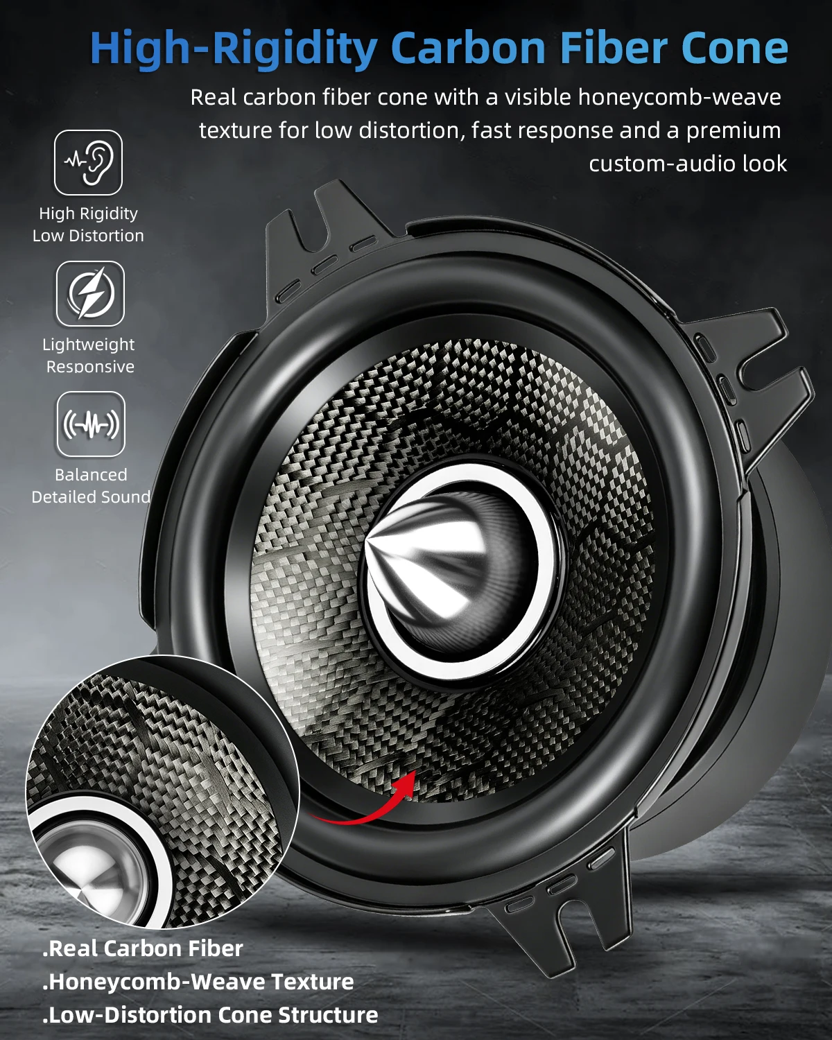 2pcs 4-inch mid-bass car speakers 450WPeak HIFISpeakers with Honeycomb Carbon Fiber ConeGeneral audio and speaker accessories - Image 3