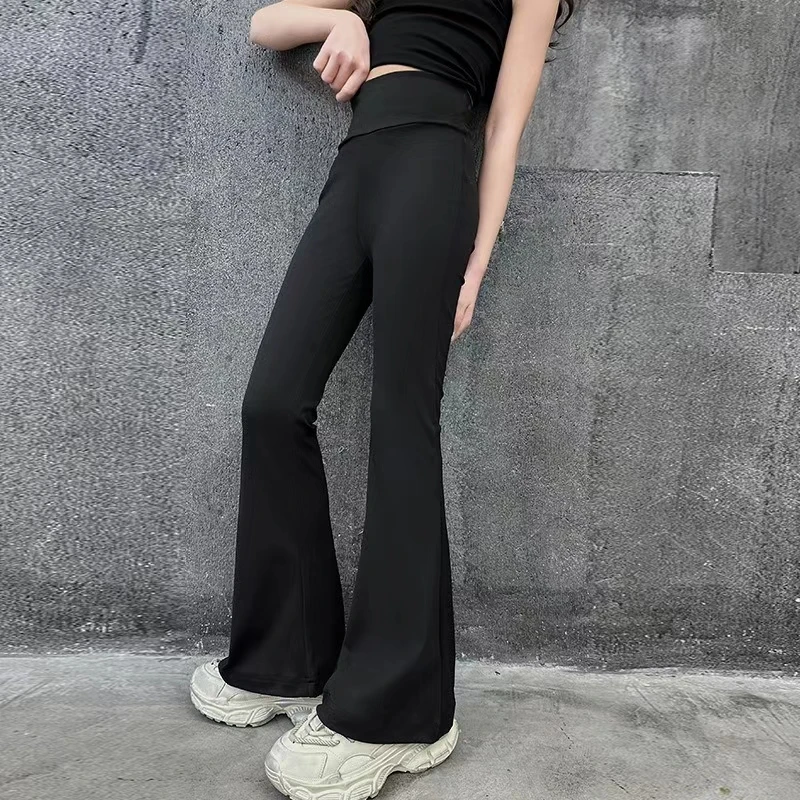 High Waist Black Flared Yoga Pants for Girls - Image 4