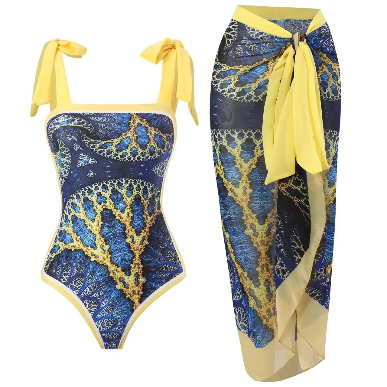 Women's Printed One-Piece Swimsuit with Skirt - view 6